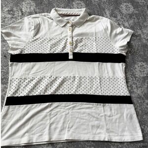 Tommy Hilfiger Womens Polo Shirt XXL White Black Dot Stripe Golf Casual